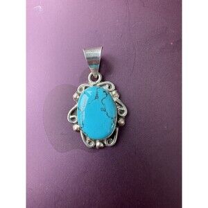 Vintage Sterling Silver Turquoise Pendant Stamped Mexico 925 TV-41
